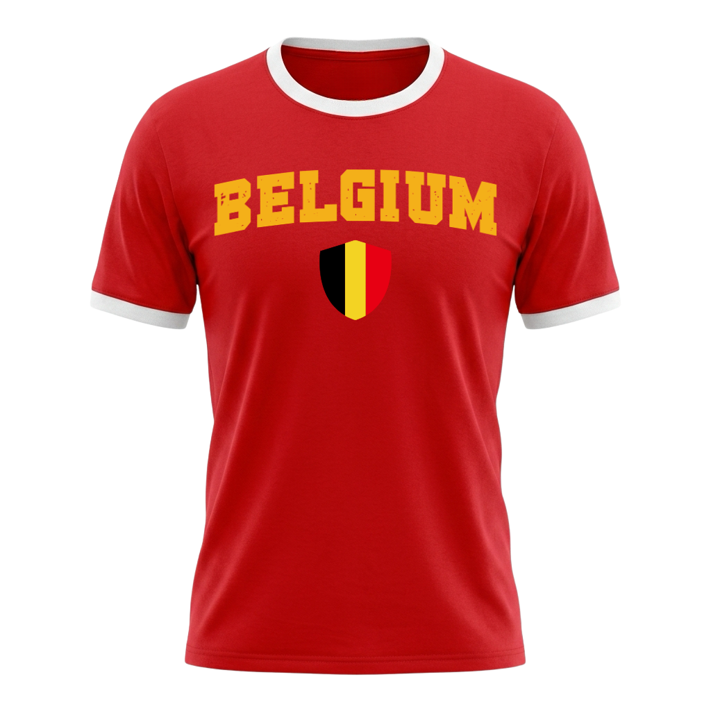 BELGIUM Retro Ringer Nation T-Shirt Red-White Edition