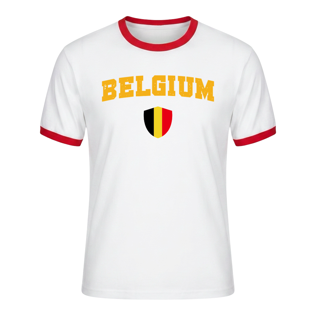 BELGIUM Retro Ringer Nation T-Shirt White-Red Edition