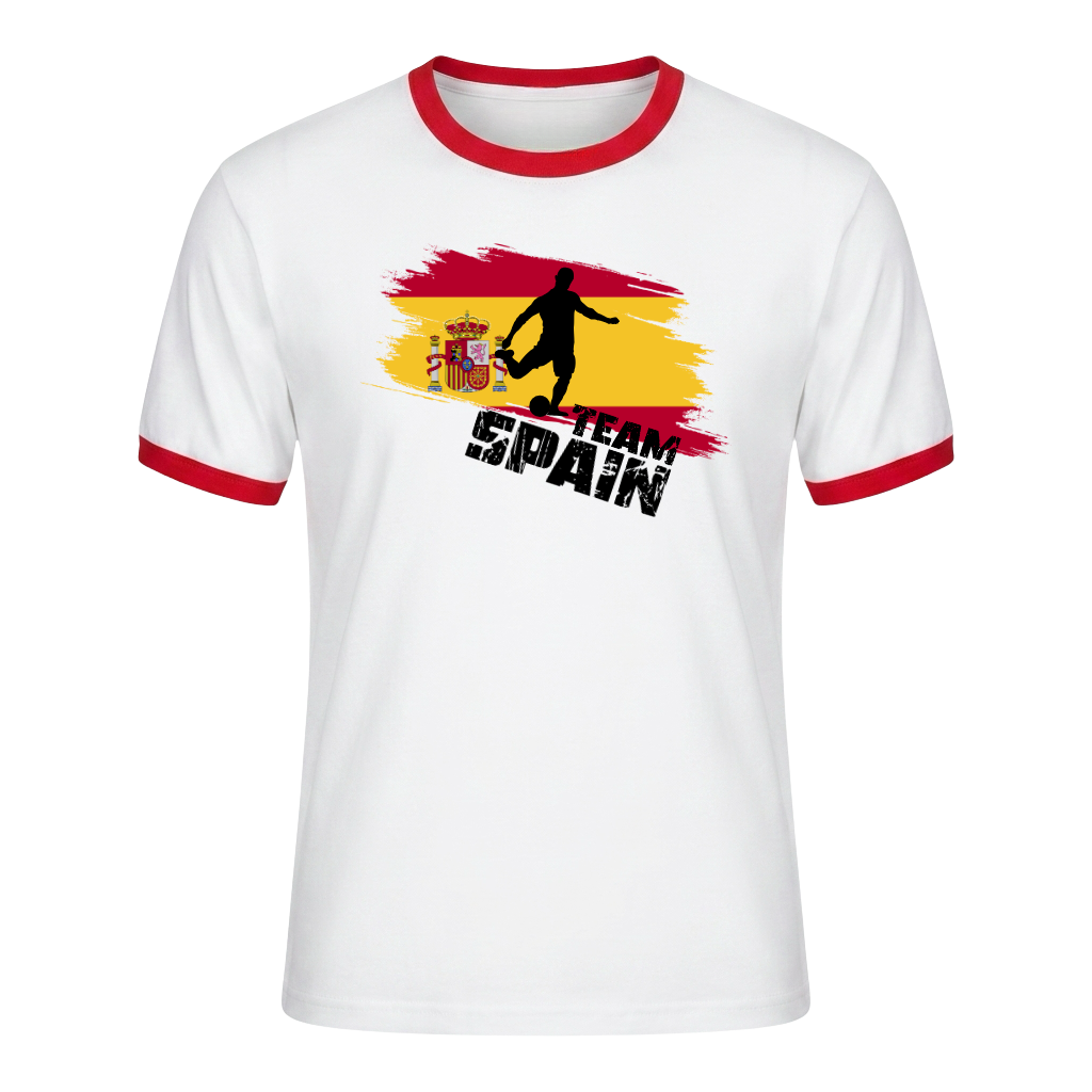 TEAM SPAIN Retro Ringer T-Shirt White-Red Edition