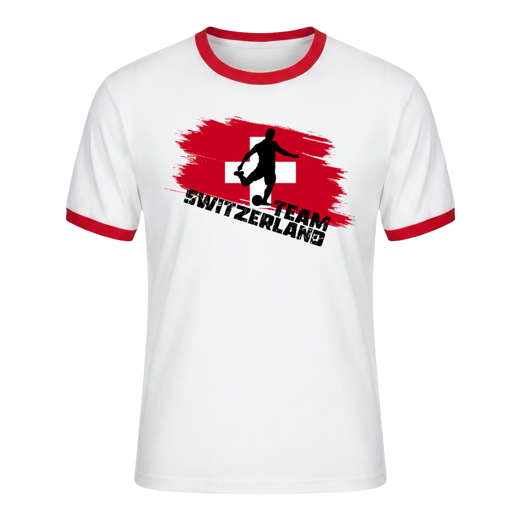 TEAM SWITZERLAND Retro Ringer T-Shirt White-Red Edition
