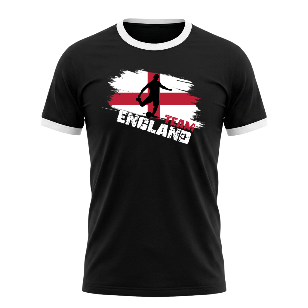TEAM ENGLAND Retro Ringer T-Shirt Black-White Edition