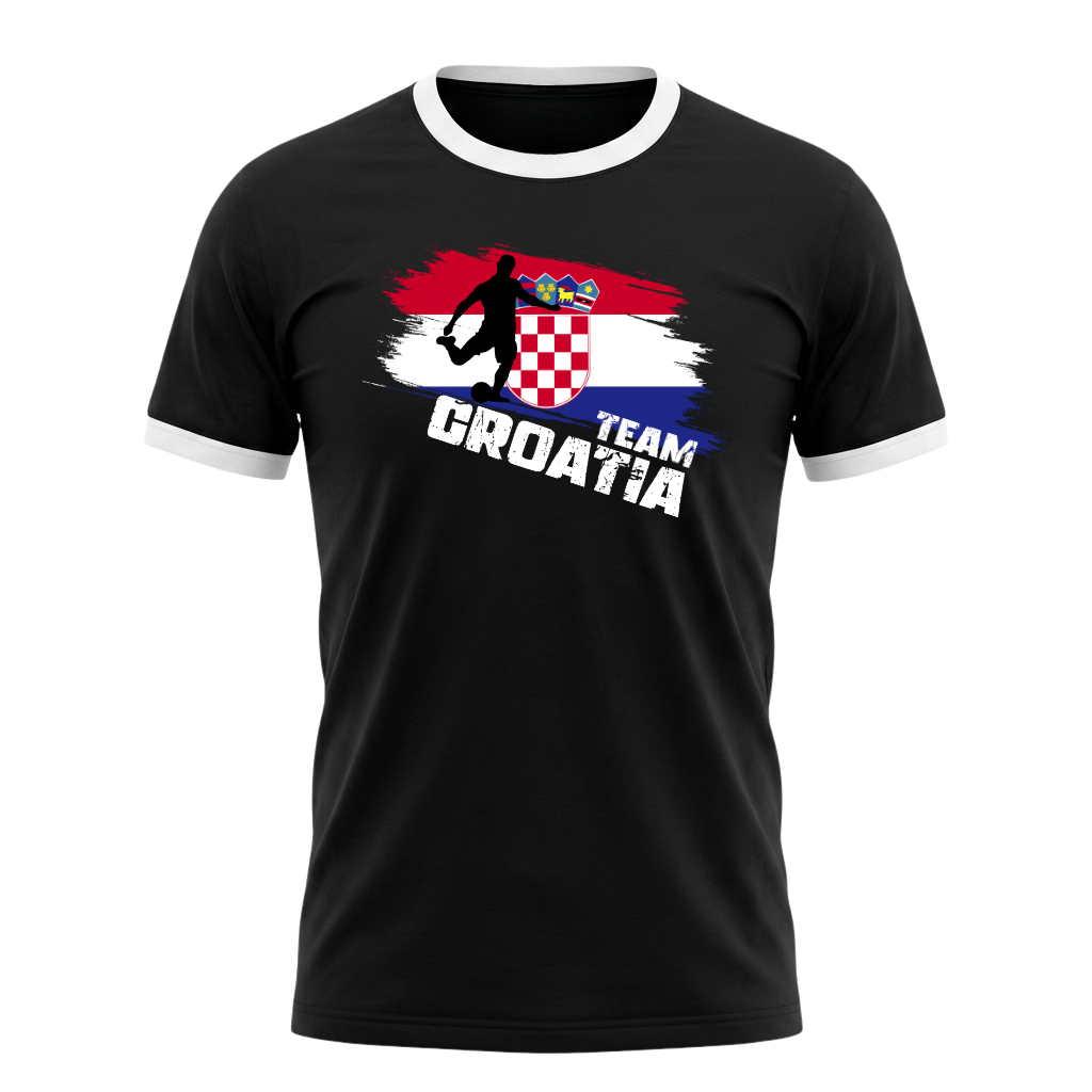 TEAM CROATIA Retro Ringer T-Shirt Black-White Edition