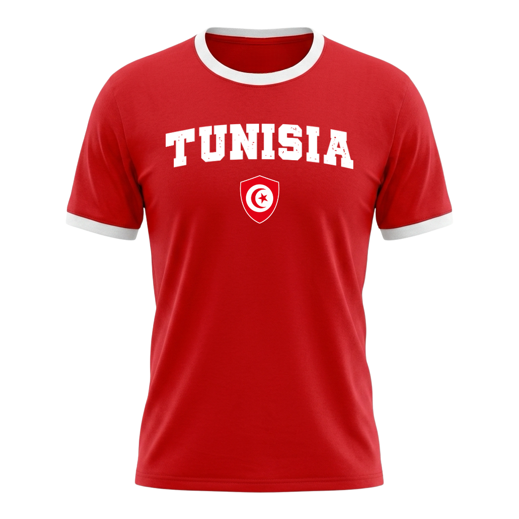TUNESIA Retro Ringer Nation T-Shirt Red-White Edition