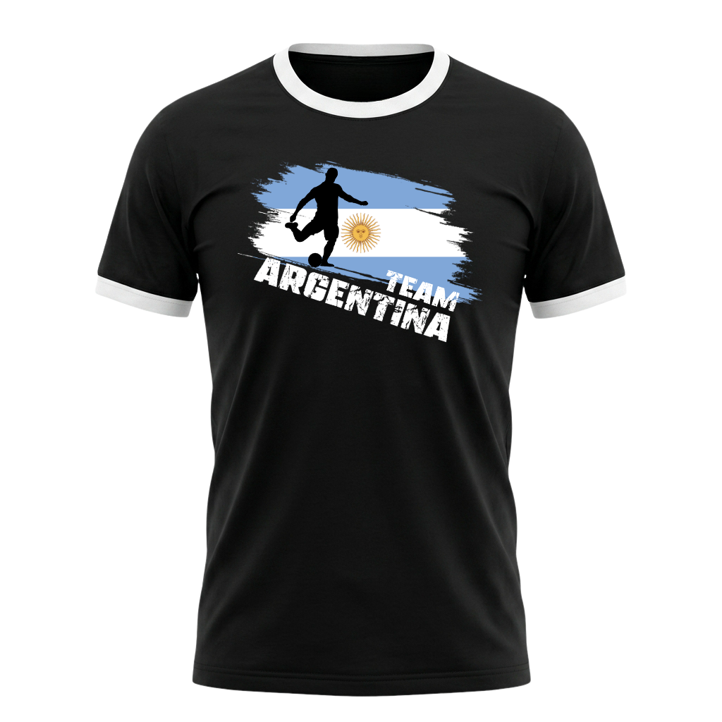 TEAM ARGENTINA Retro Ringer T-Shirt Black-White Edition