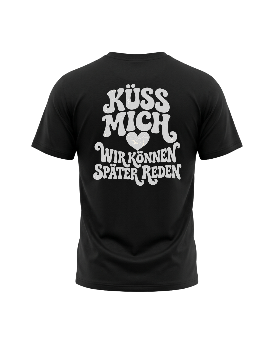 Retro-Shirt „Küss mich – Wir können später reden“ mit Herz und Rückenprint