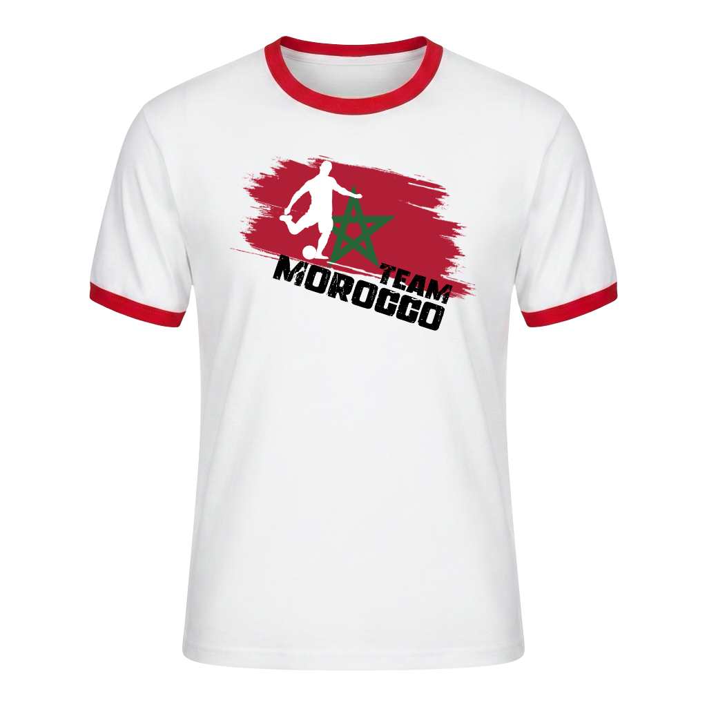 TEAM MOROCCO Retro Ringer T-Shirt White-Red Edition