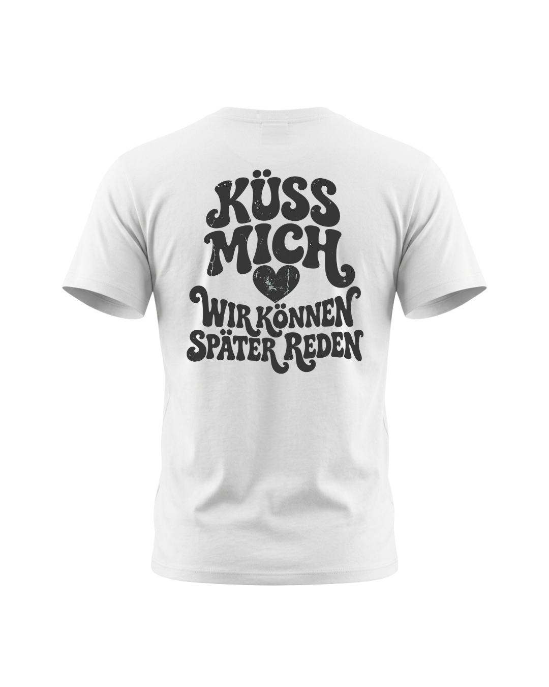Retro-Shirt „Küss mich – Wir können später reden“ mit Herz und Rückenprint