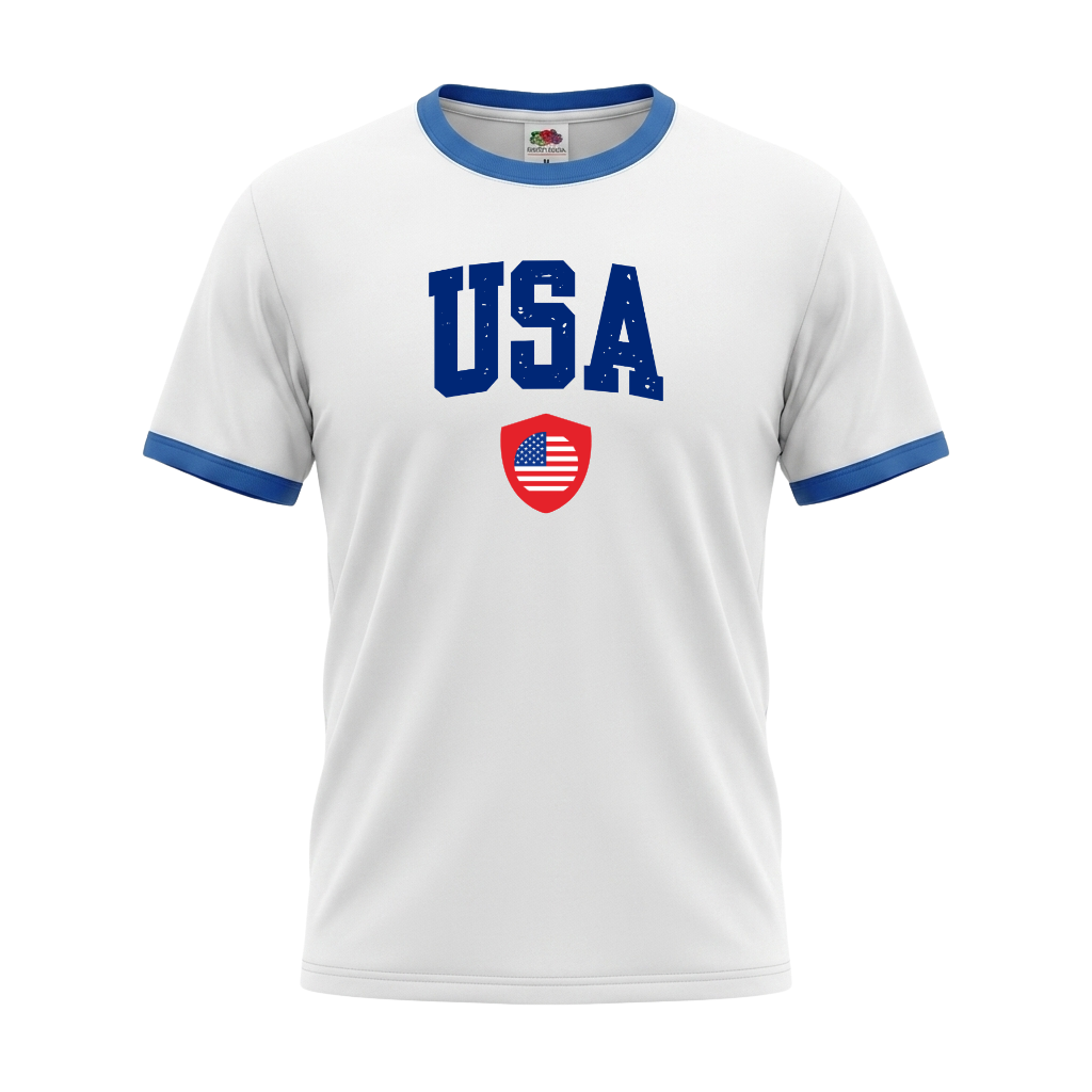 USA Retro Ringer Nation T-Shirt White-Blue Edition