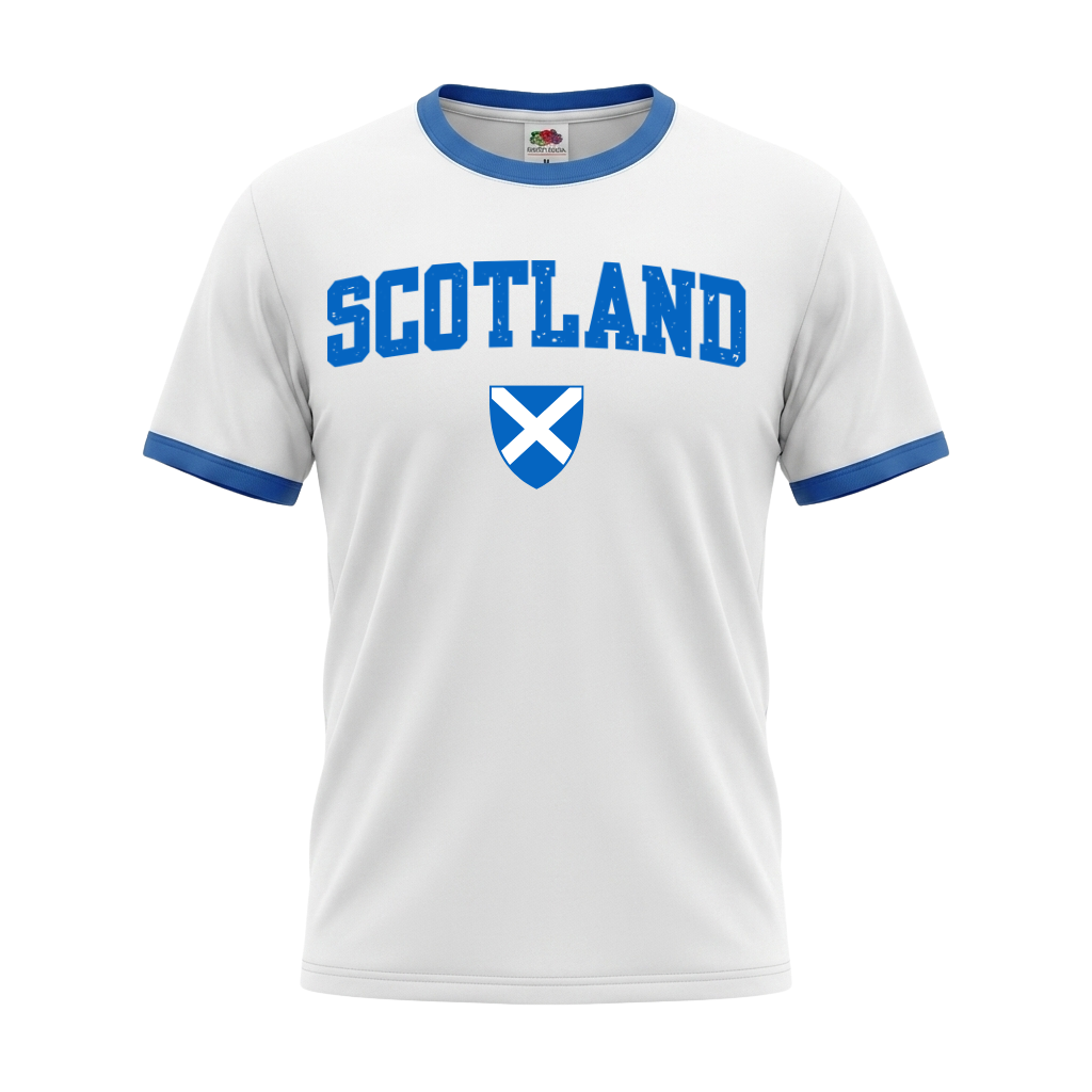 SCOTLAND Retro Ringer Nation T-Shirt White-Blue Edition