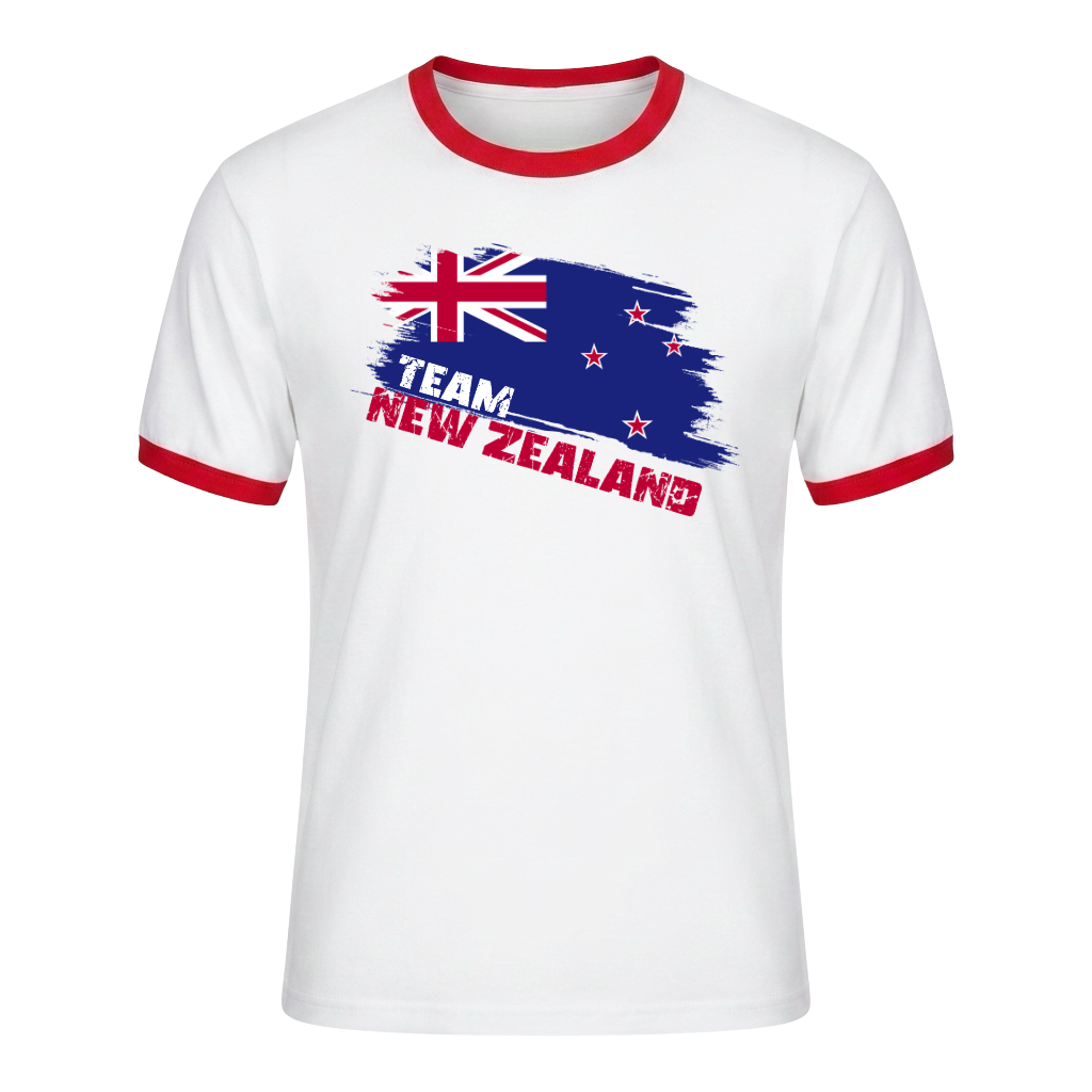 TEAM NEW ZEALAND Retro Ringer T-Shirt White-Red Edition