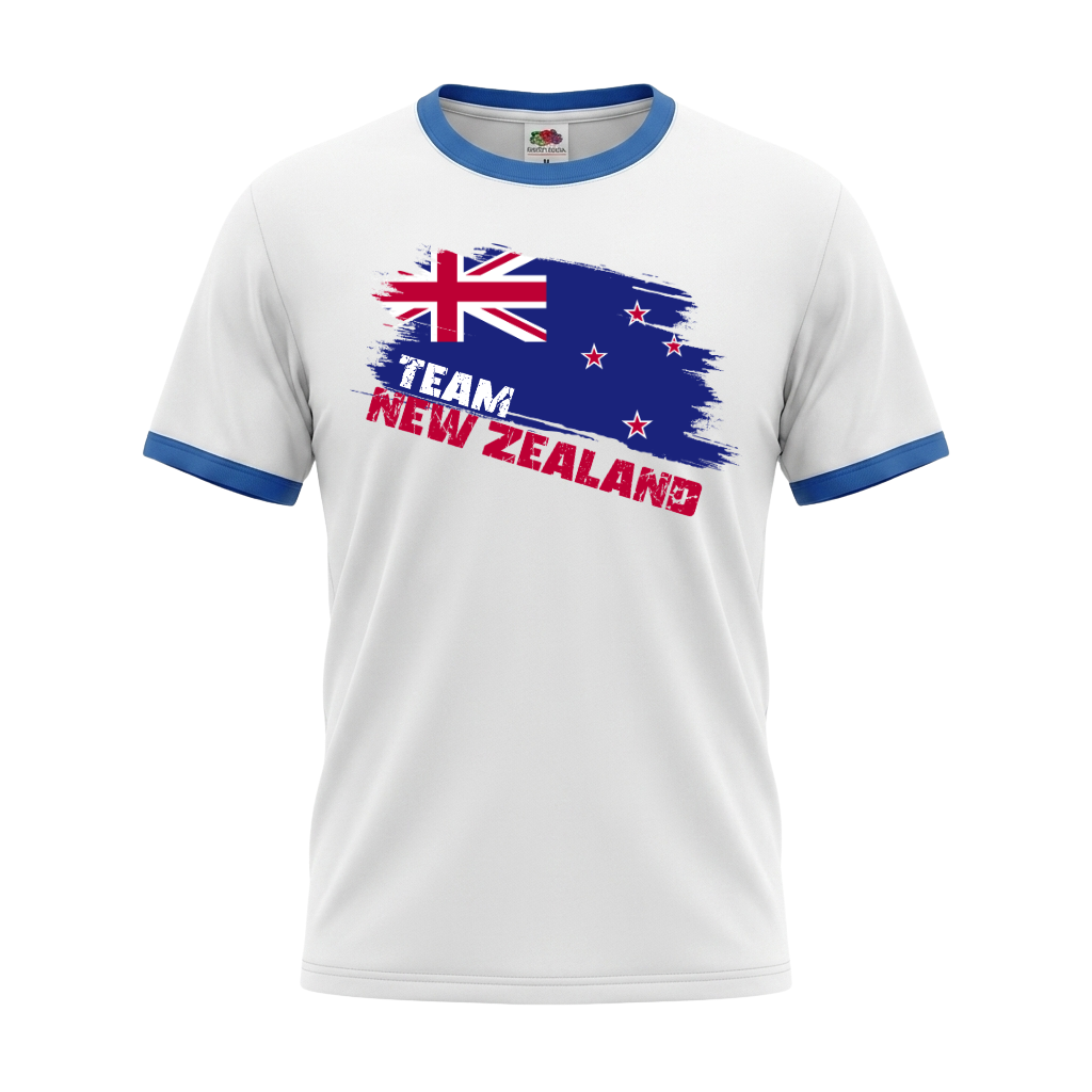 TEAM NEW ZEALAND Retro Ringer T-Shirt White-Blue Edition