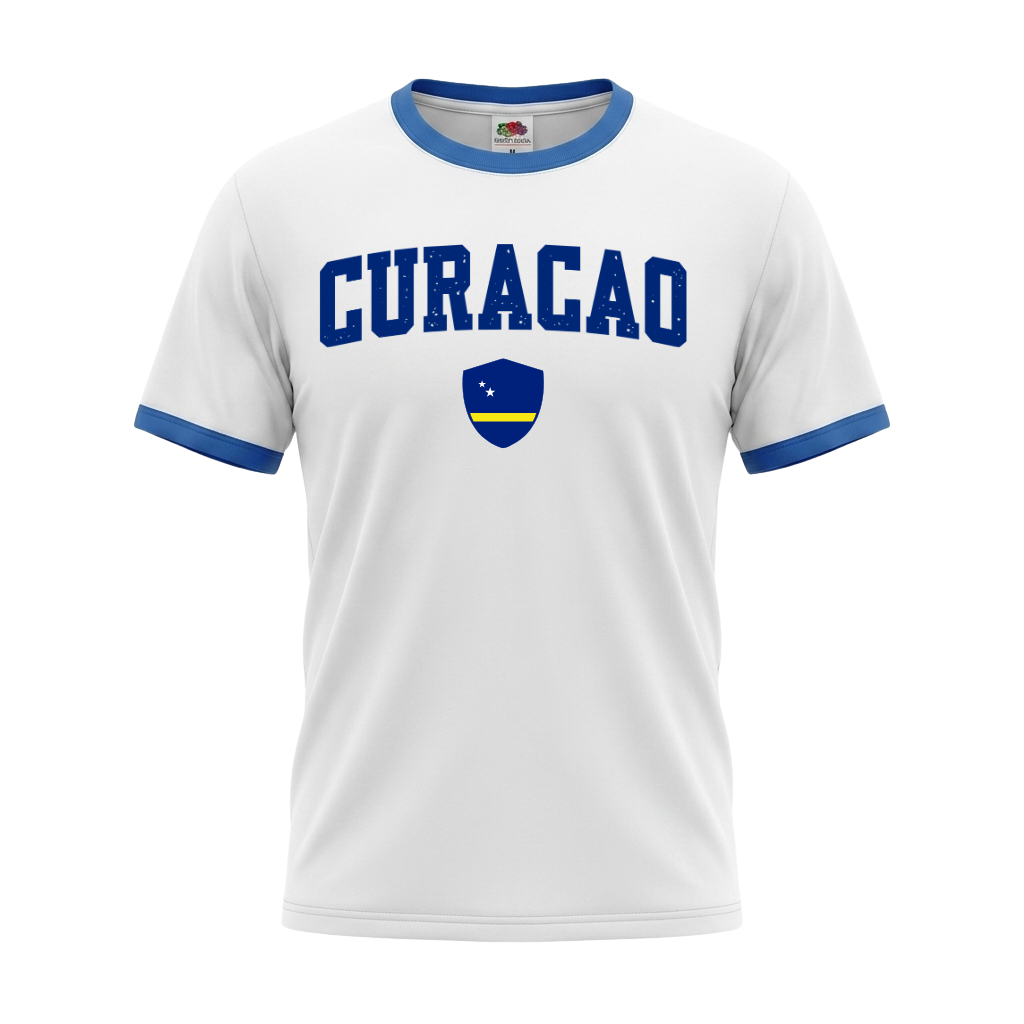 CURACAO Retro Ringer Nation T-Shirt White-Blue Edition