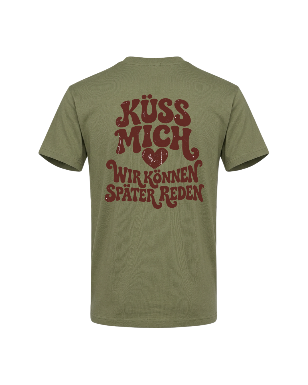 Retro-Shirt „Küss mich – Wir können später reden“ mit Herz und Rückenprint