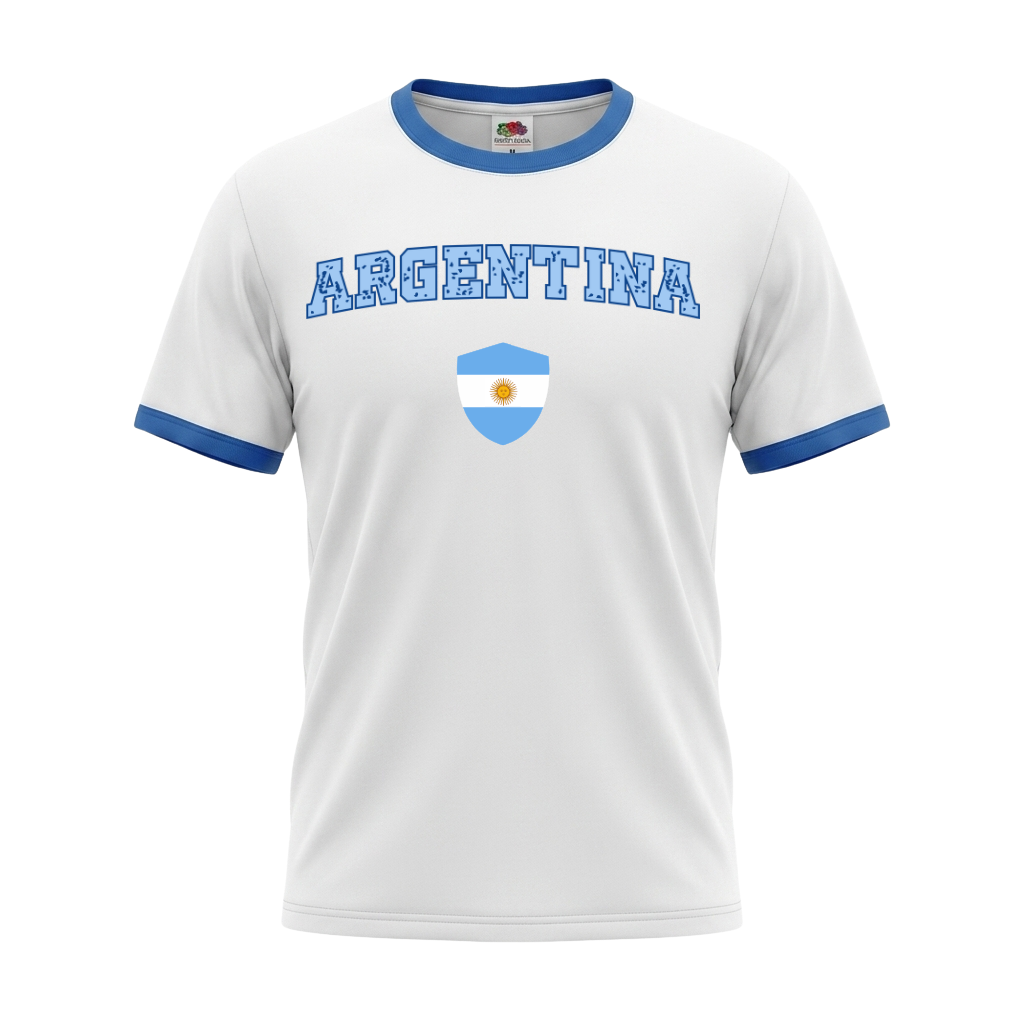 ARGENTINA Retro Ringer Nation T-Shirt White-Blue Edition