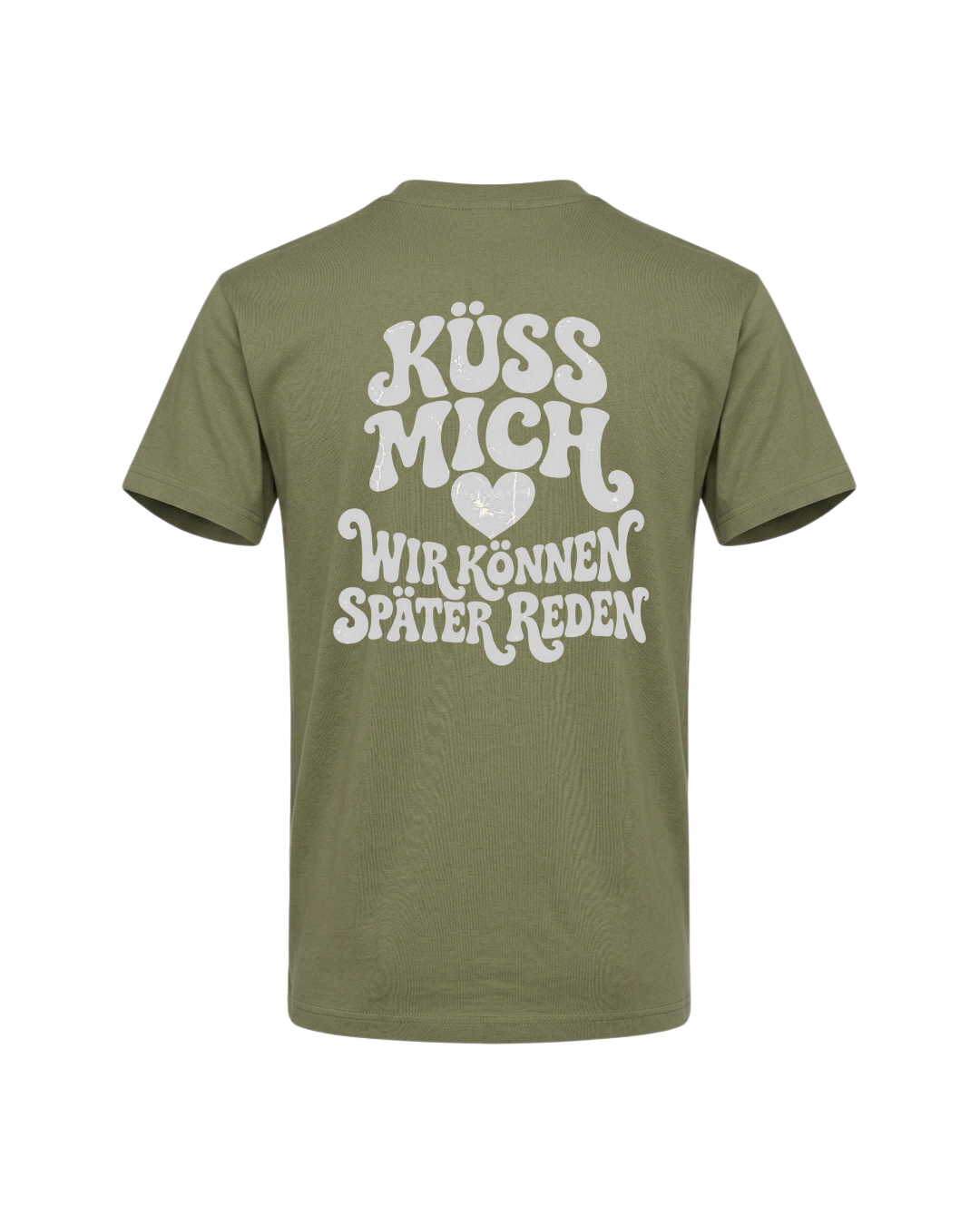 Retro-Shirt „Küss mich – Wir können später reden“ mit Herz und Rückenprint