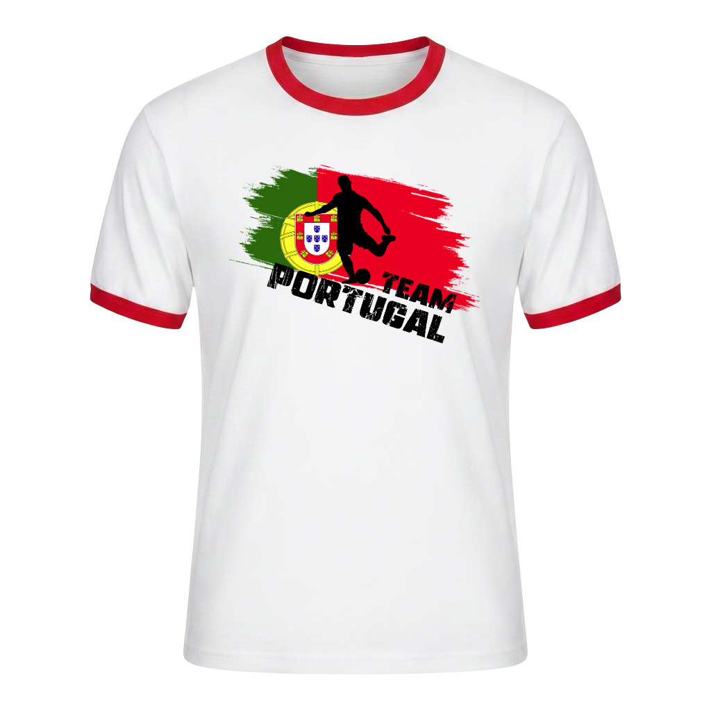 TEAM PORTUGAL Retro Ringer T-Shirt White-Red Edition