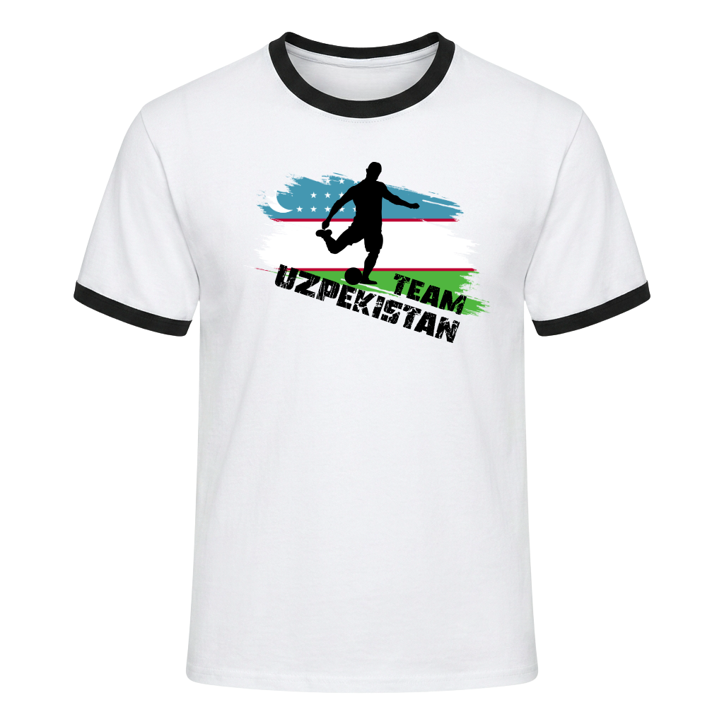 TEAM UZPEKISTAN Retro Ringer T-Shirt White-Black Edition