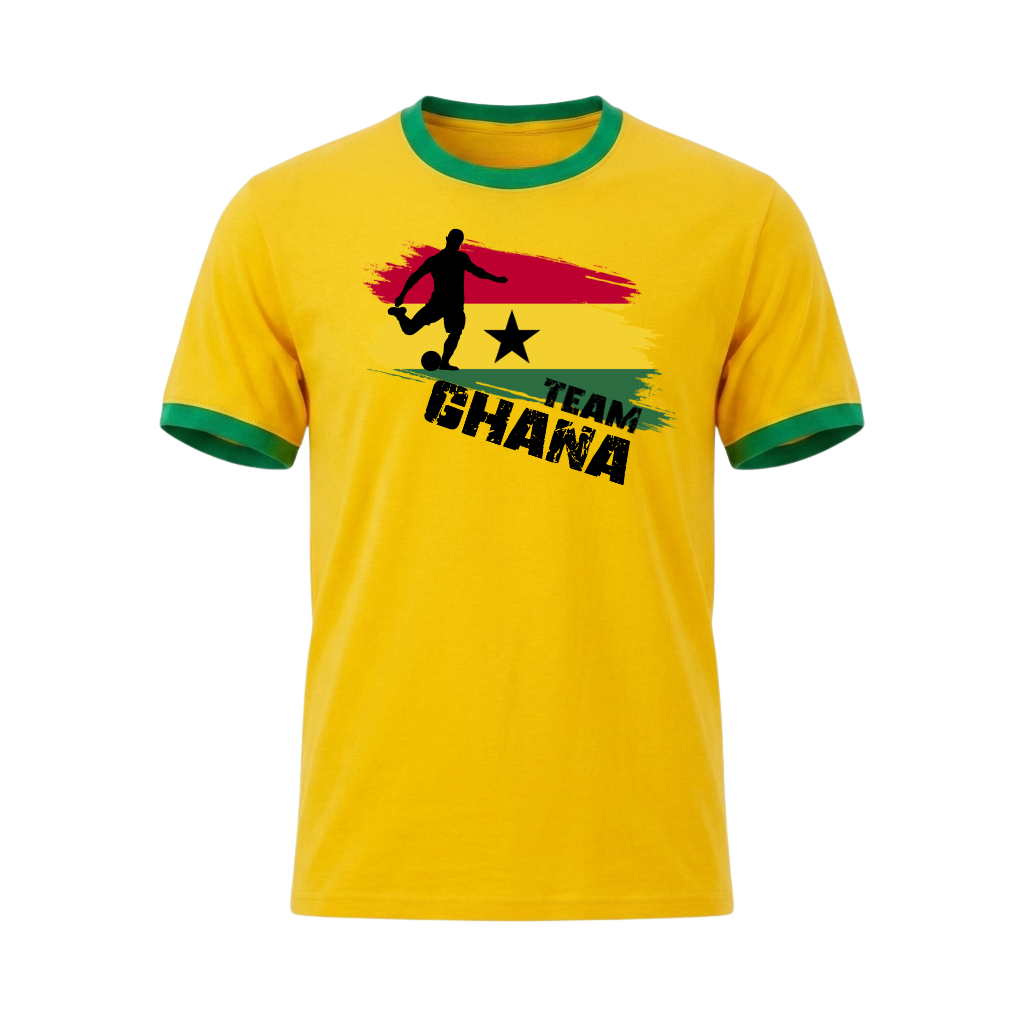 TEAM GHANA Retro Ringer T-Shirt Yellow-Green Edition