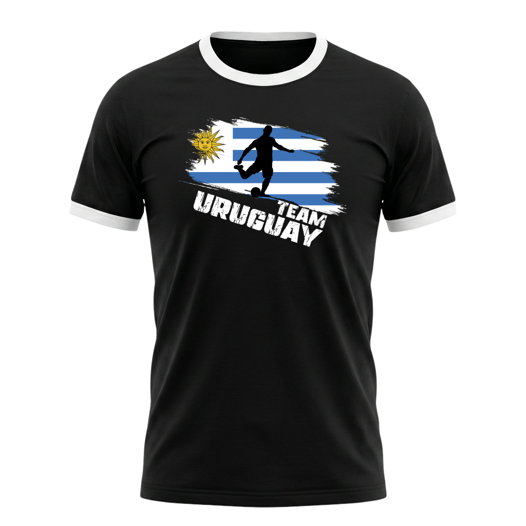 TEAM URUGUAY Retro Ringer T-Shirt Black-White Edition
