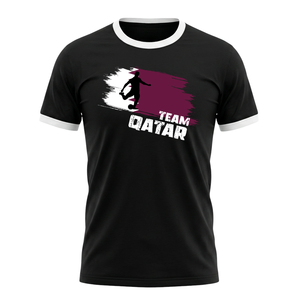 TEAM QATAR Retro Ringer T-Shirt Black-White Edition