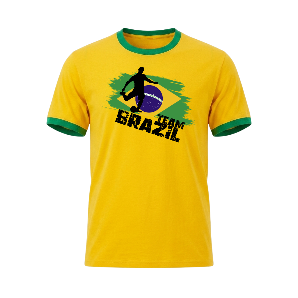 TEAM BRAZIL Retro Ringer T-Shirt Yellow-Green Edition