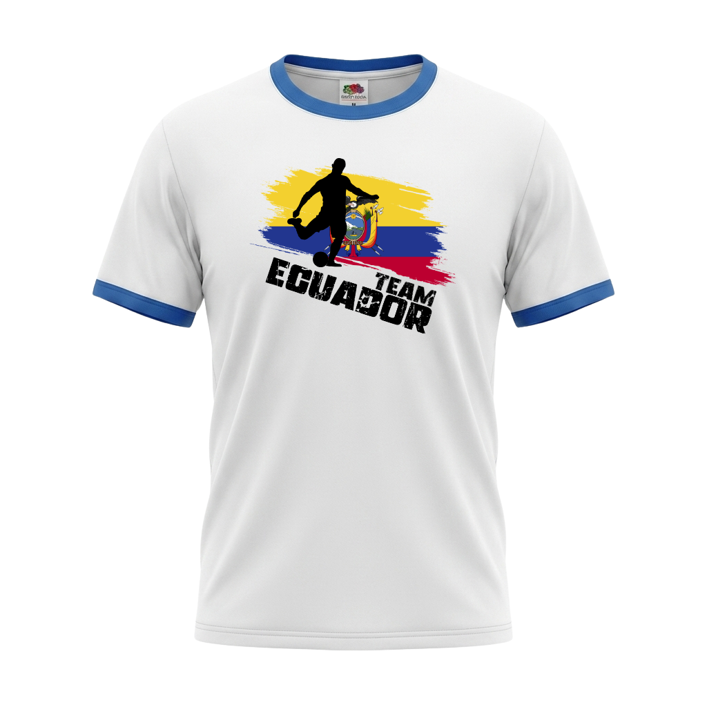 TEAM EQUADOR Retro Ringer T-Shirt White-Blue Edition
