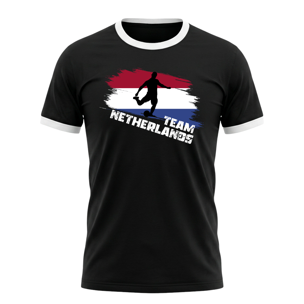 TEAM NETHERLANDS Retro Ringer T-Shirt Black-White Edition