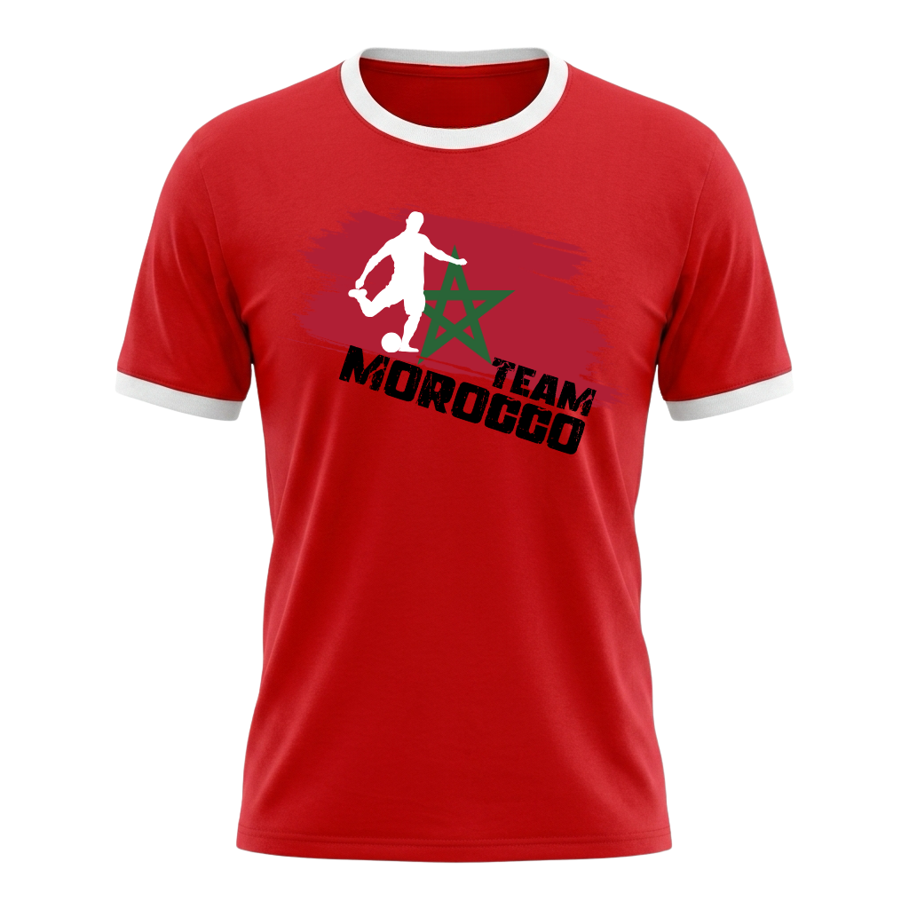 TEAM MOROCCO Retro Ringer T-Shirt Red-White Edition