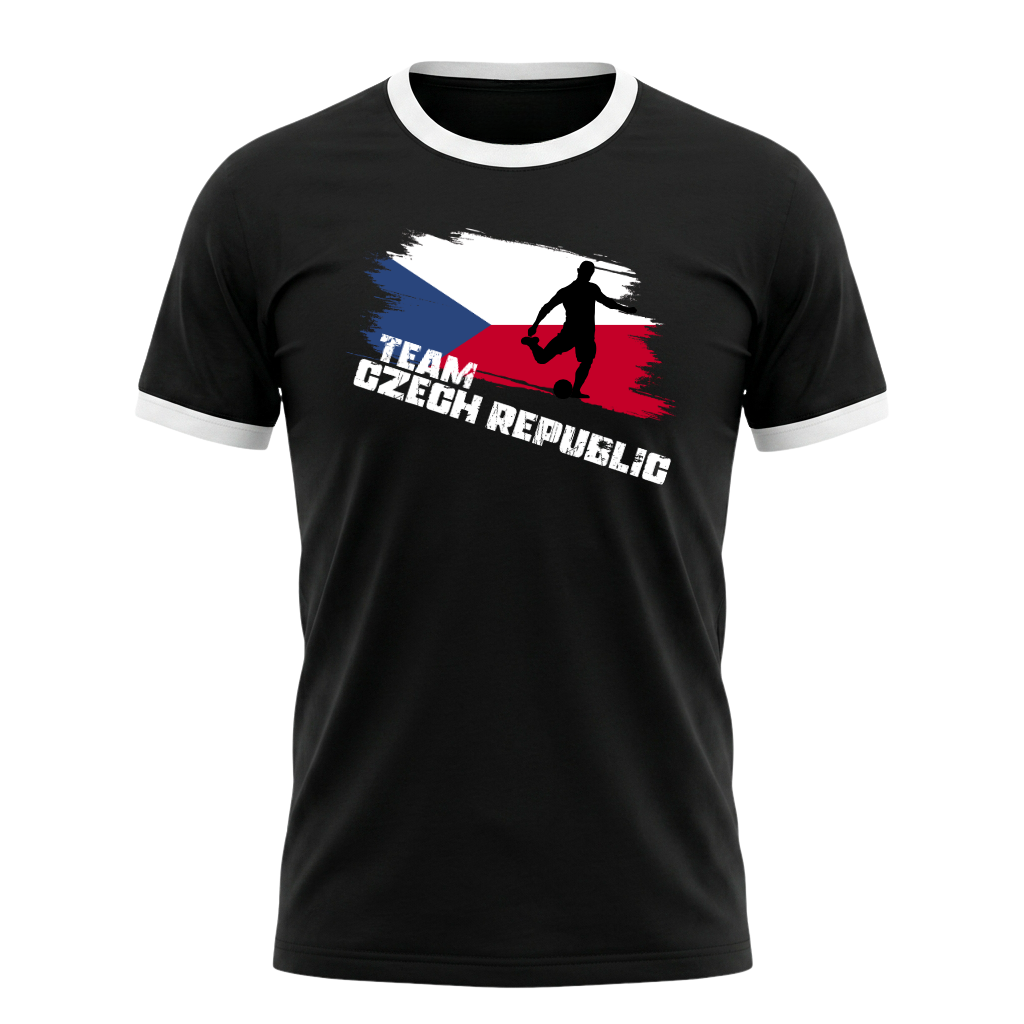 TEAM CZECH REPUBLIC Retro Ringer T-Shirt Black-White Edition