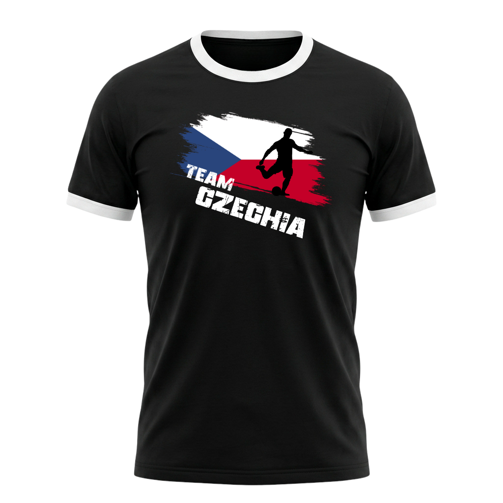 TEAM CZECHIA Retro Ringer T-Shirt Black-White Edition