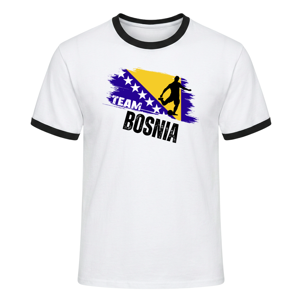 TEAM BOSNIA Retro Ringer T-Shirt White-Black Edition
