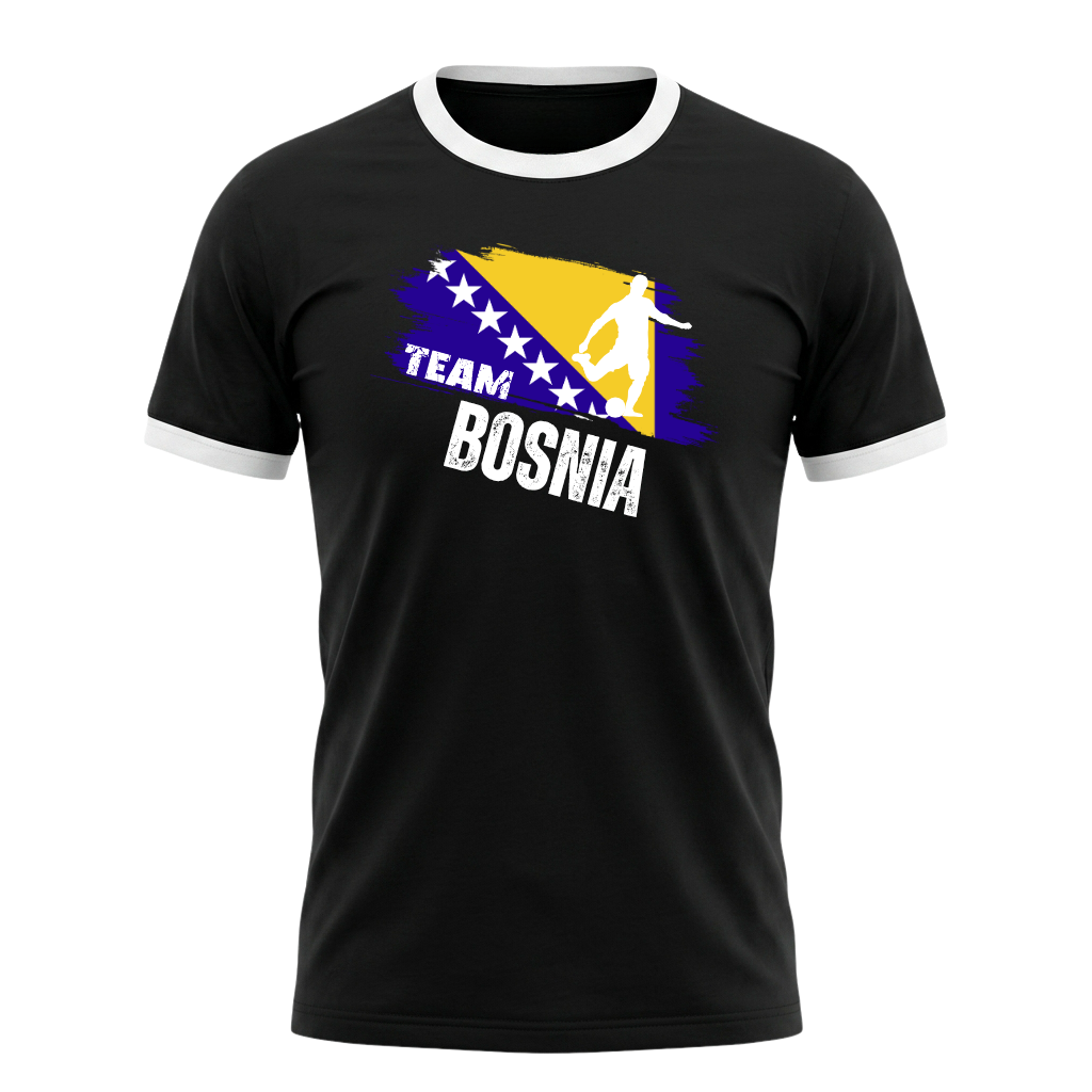 TEAM BOSNIA Retro Ringer T-Shirt Black-White Edition