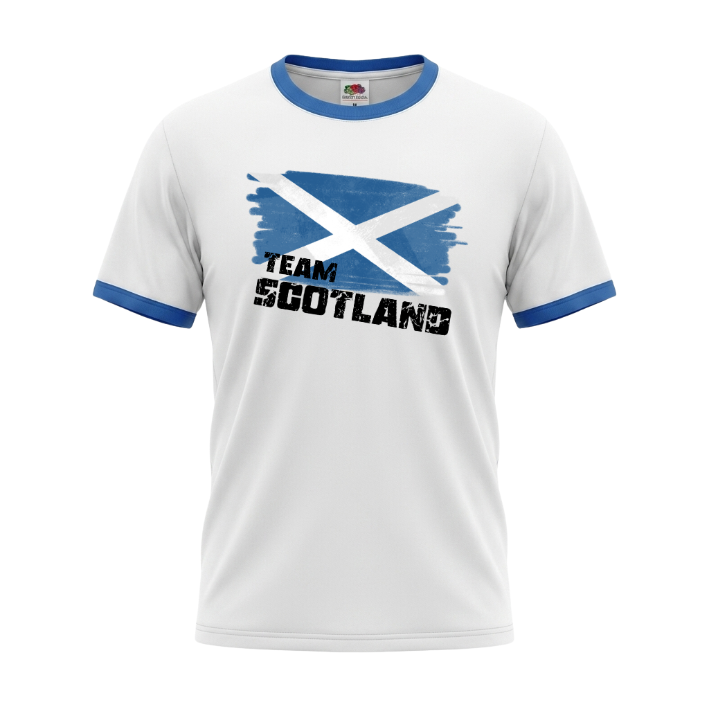 TEAM SCOTLAND Retro Ringer T-Shirt White-Blue Edition