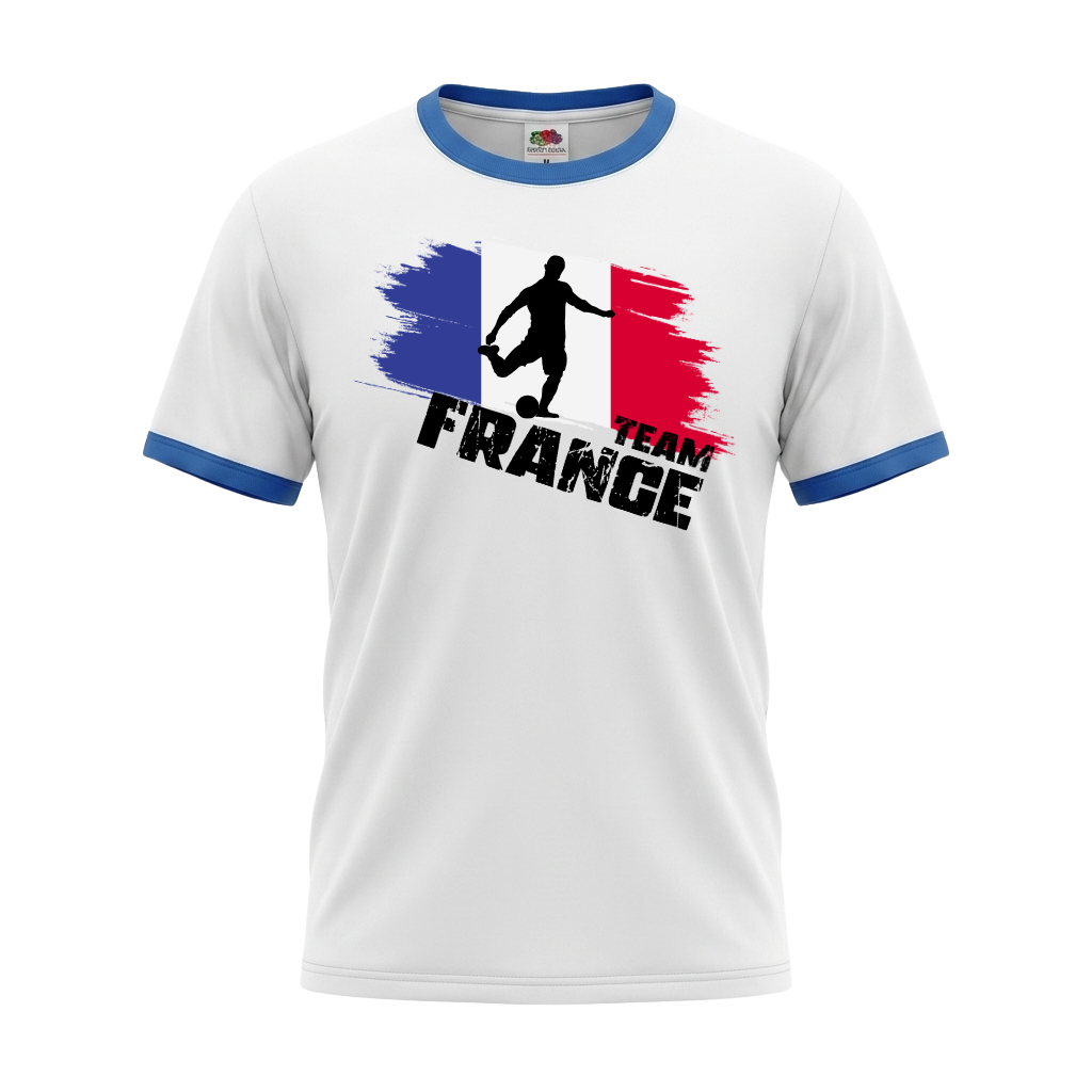 TEAM FRANCE Retro Ringer T-Shirt White-Blue Edition