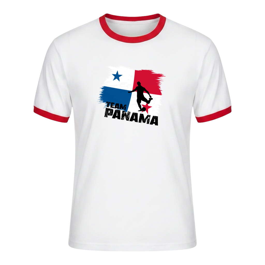 TEAM PANAMA Retro Ringer T-Shirt White-Red Edition