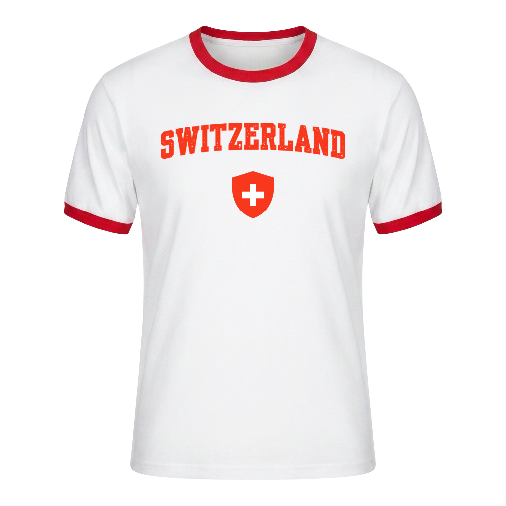 SWITZERLAND Retro Ringer Nation T-Shirt White-Red Edition