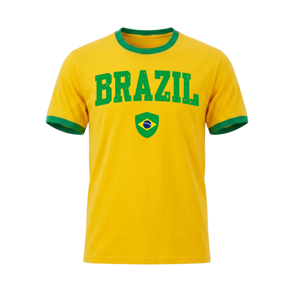 BRAZIL Retro Ringer Nation T-Shirt Yellow-Green Edition