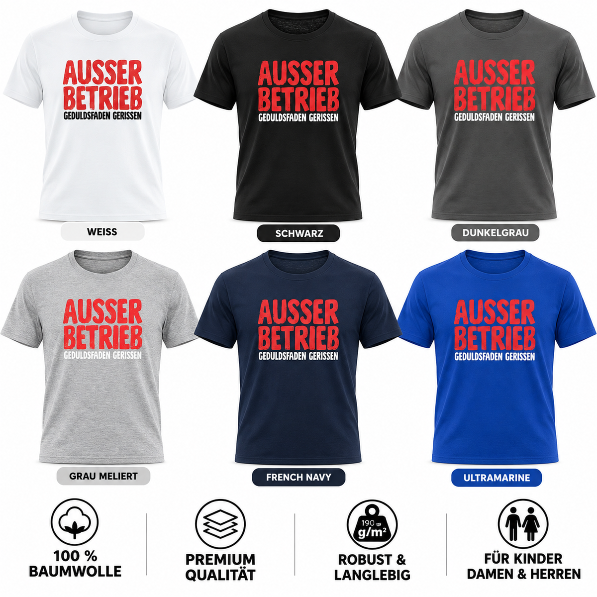 AUSSER BETRIEB Geduldsfaden gerissen T-Shirt Kinder Herren Damen Fun Geschenk