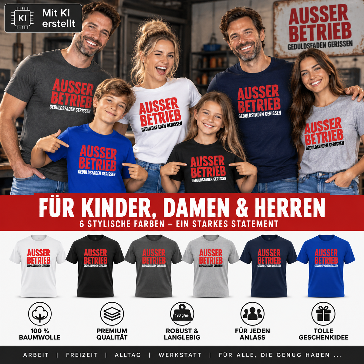 AUSSER BETRIEB Geduldsfaden gerissen T-Shirt Kinder Herren Damen Fun Geschenk