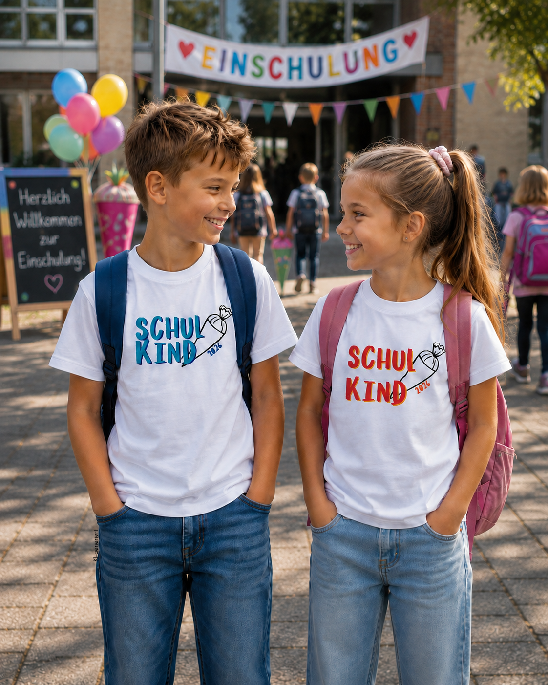 Kinder T-Shirt "SCHULKIND 2026" – Perfekt zur Einschulung | Jungen & Mädchen Motiv Korallenrot